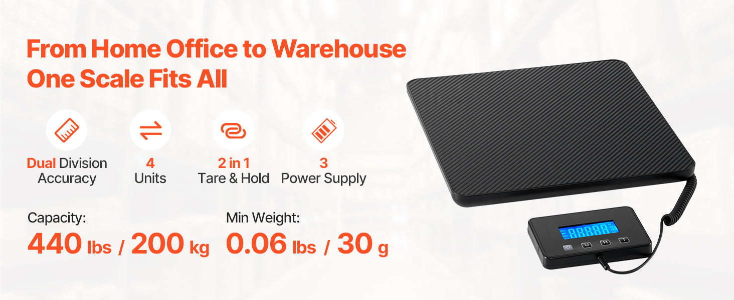 440 lbs Digital Postal Scale with Hold and Tare Function-440LBS / United States