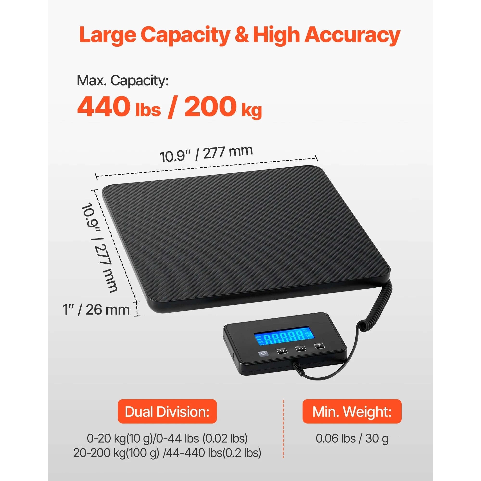 440 lbs Digital Postal Scale with Hold and Tare Function-440LBS / United States