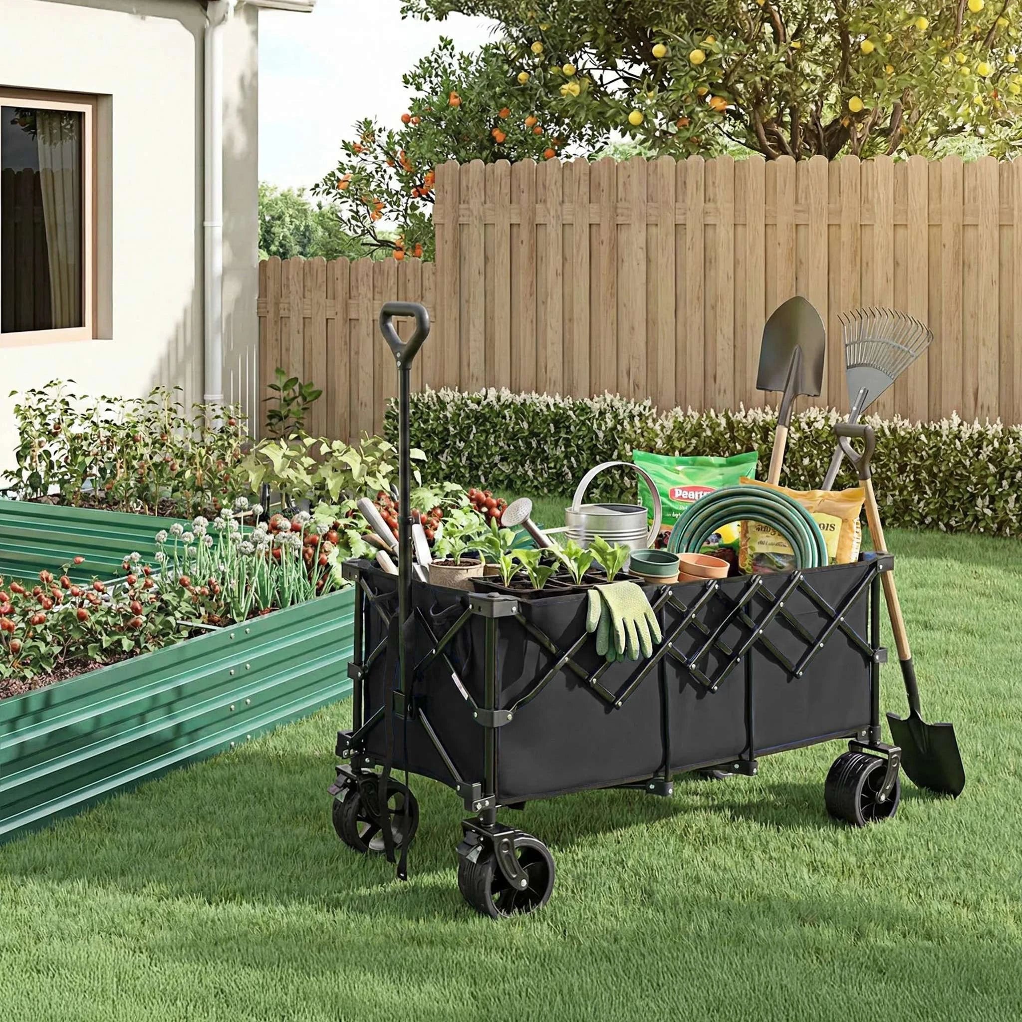 440lbs Heavy Duty Folding Wagon Cart with All-Terrain Wheels-black / United States