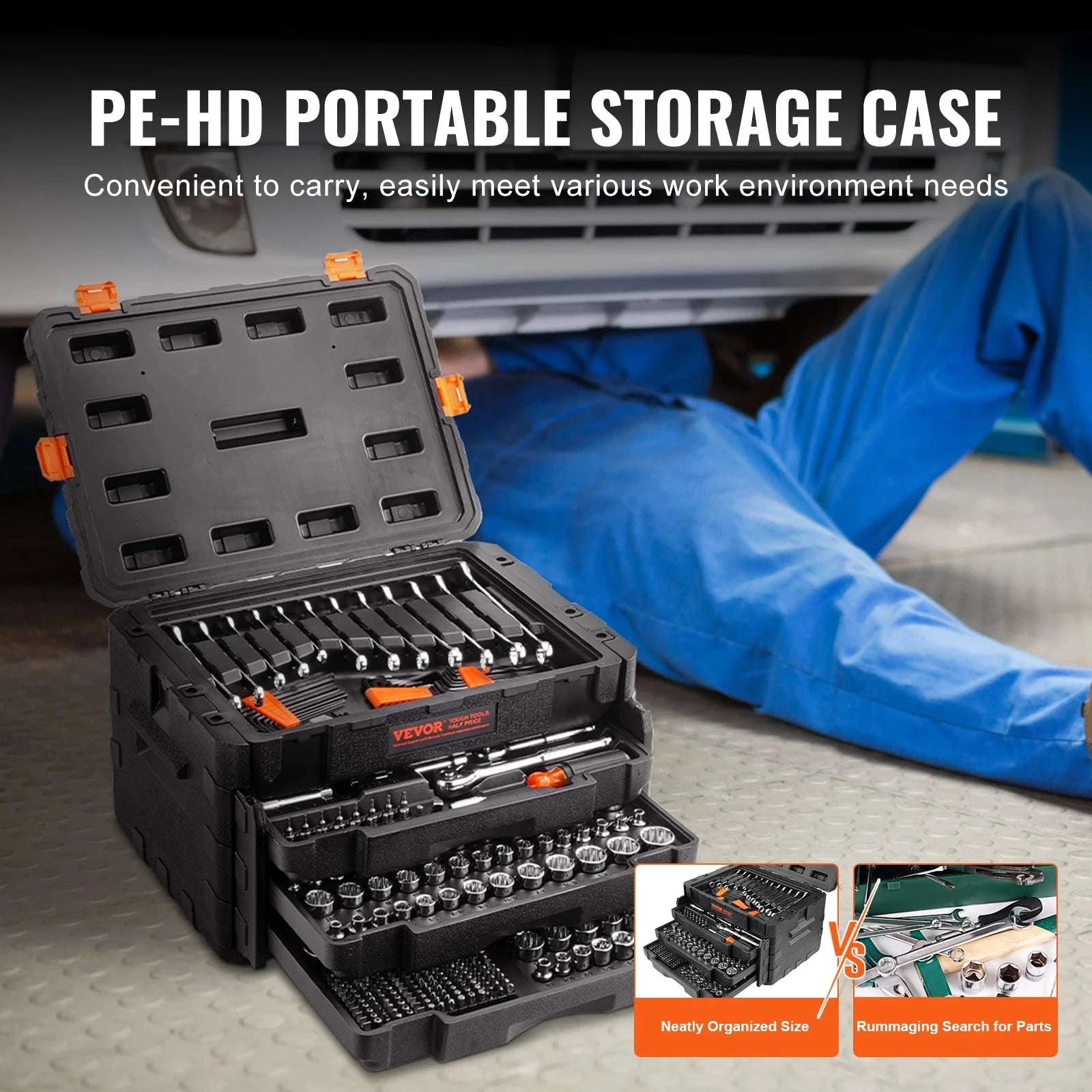 450-Piece Mechanics Tool Set and Socket Set, 1/4" 3/8" 1/2" Drive, Deep and Standard Sockets, SAE and Metric-450PCs / United States