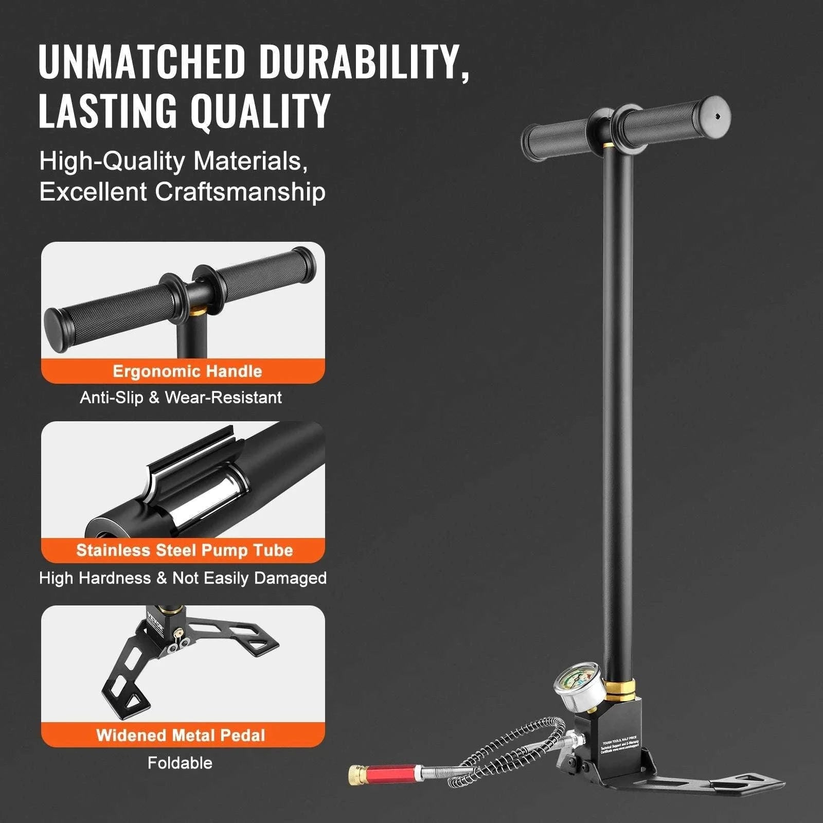 4500 PSI 3-Stage PCP Hand Pump with Gauge for Air Guns & Tires-4500 PSI Silver / United States / US