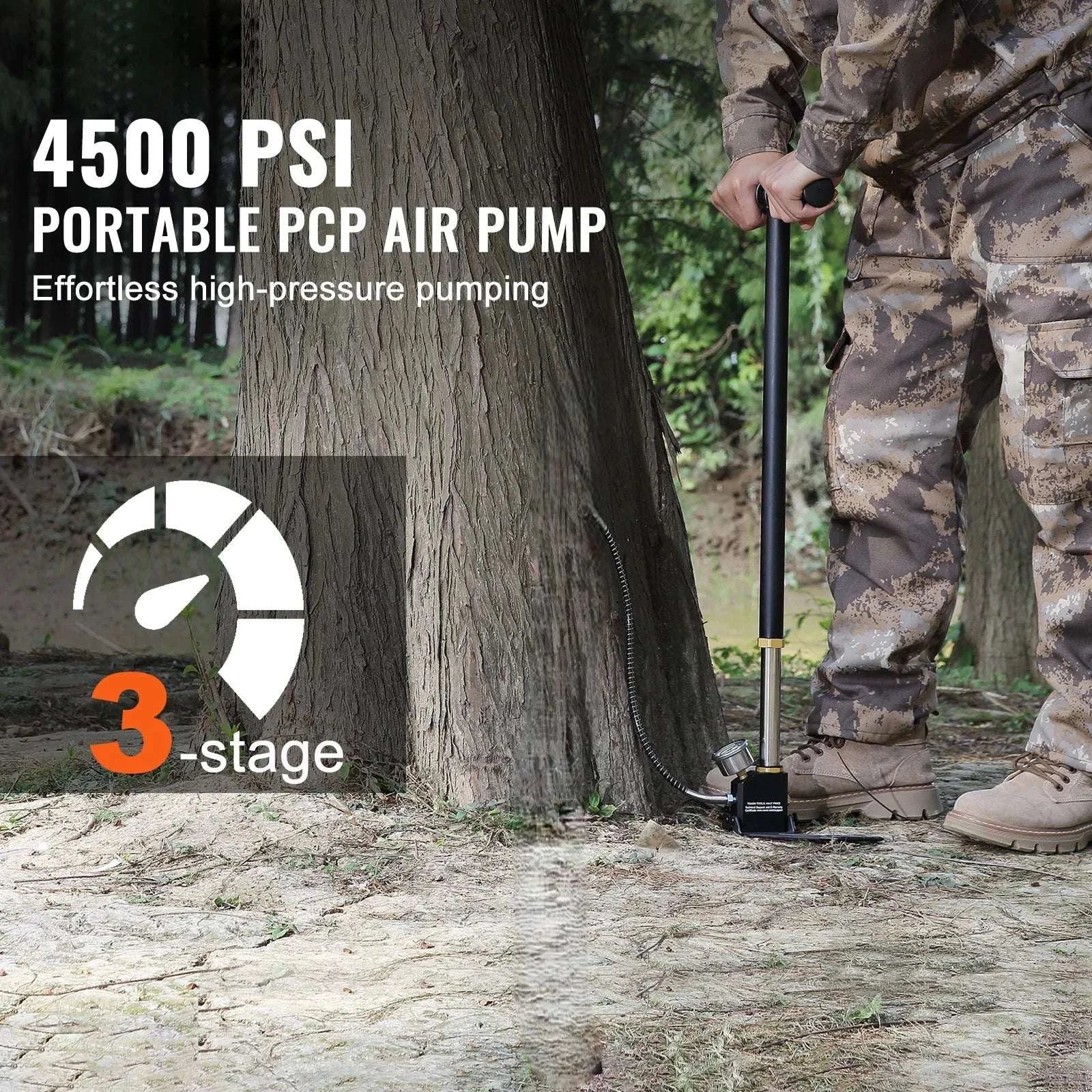 4500 PSI 3-Stage PCP Hand Pump with Gauge for Air Guns & Tires-4500PSI Black / GERMANY