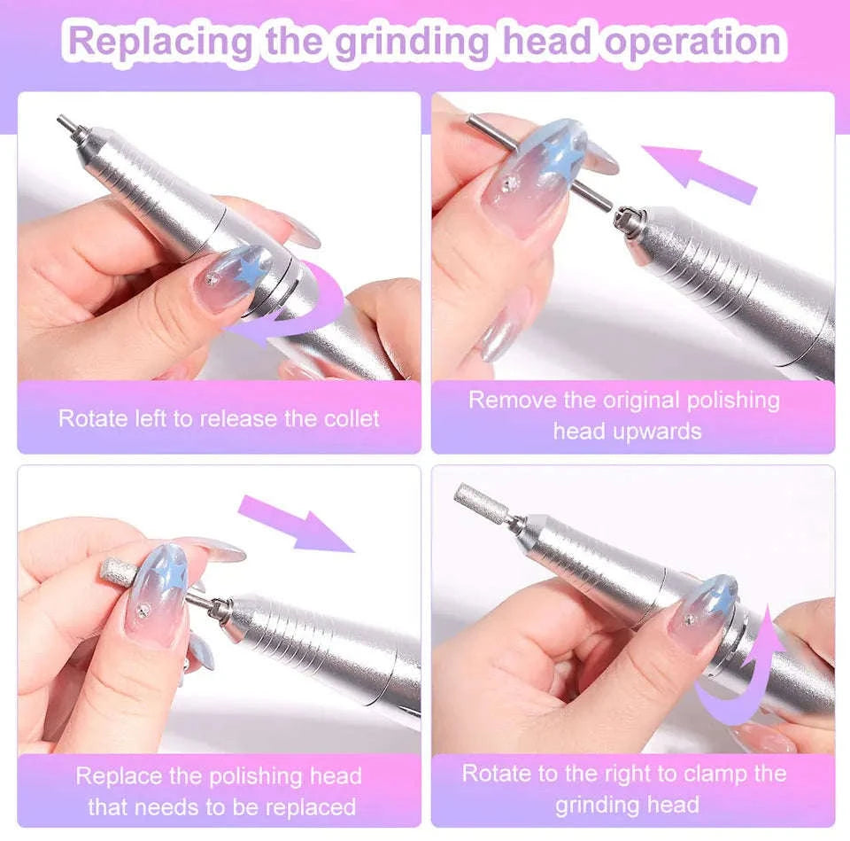 45000RPM Electric Nail Drill Machine Professional Rechargeable Manicure Tool-WHITE