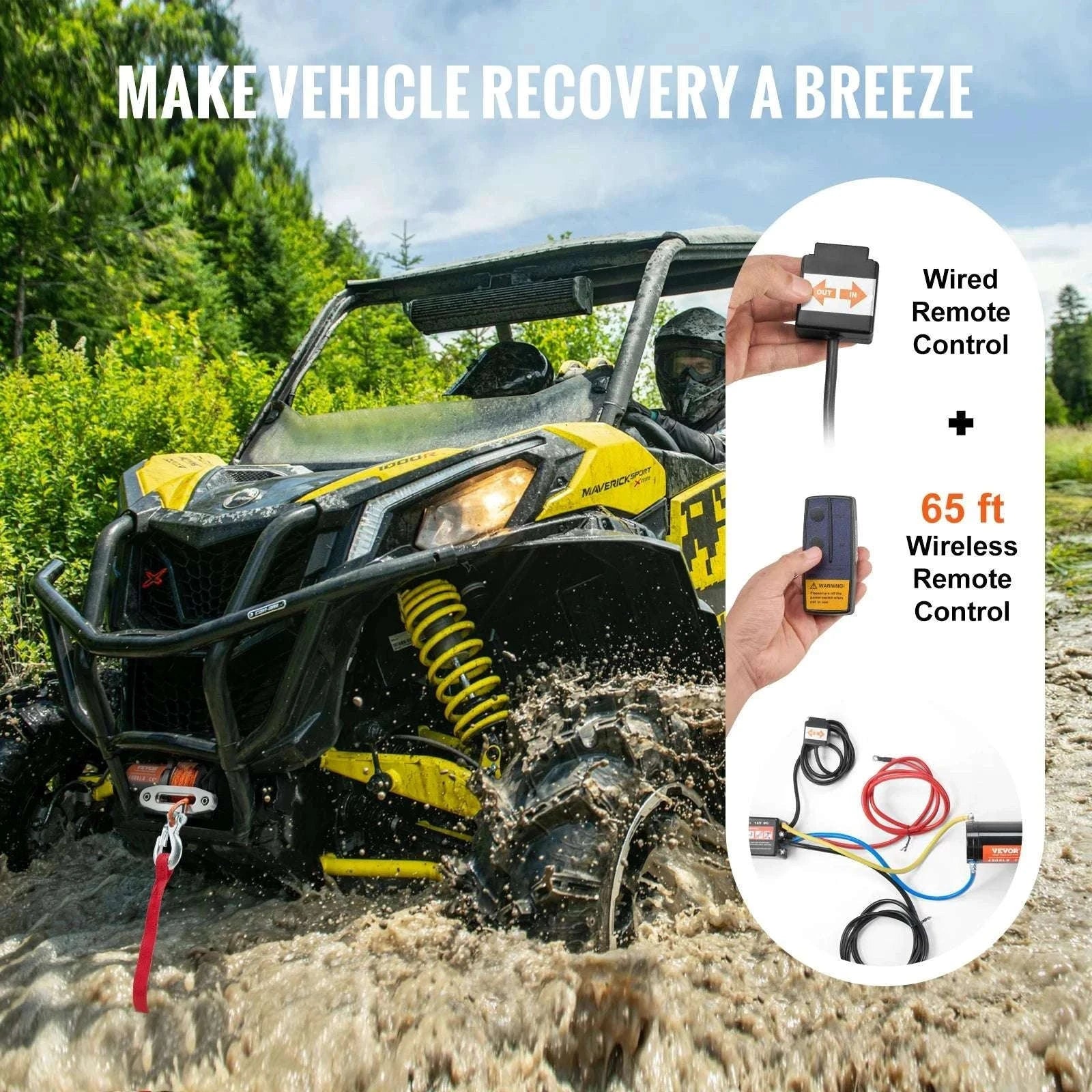 4500lb ATV Electric Winch 12V with Wireless Remote & 39ft Rope-4500lbs / Poland