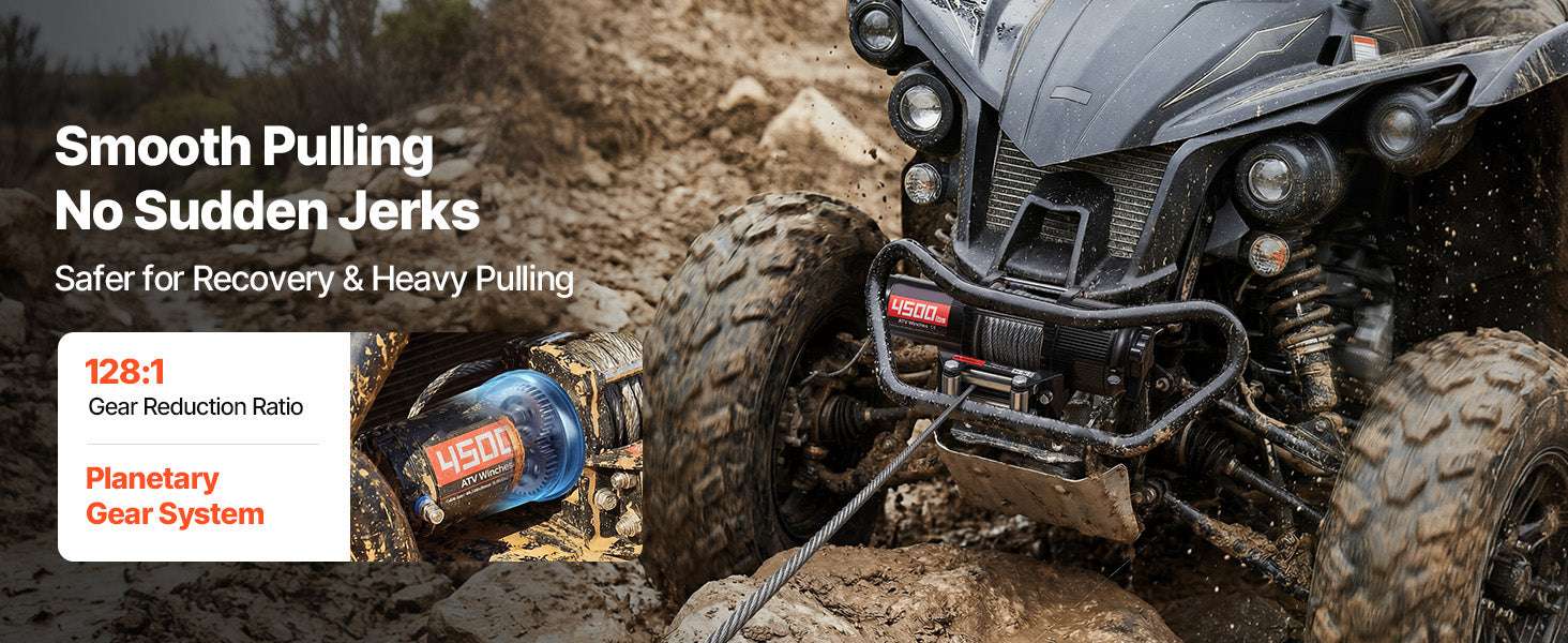 4500LBS 12V ATV/UTV Electric Winch with Steel Cable & Remote Control-4500LBS / United States