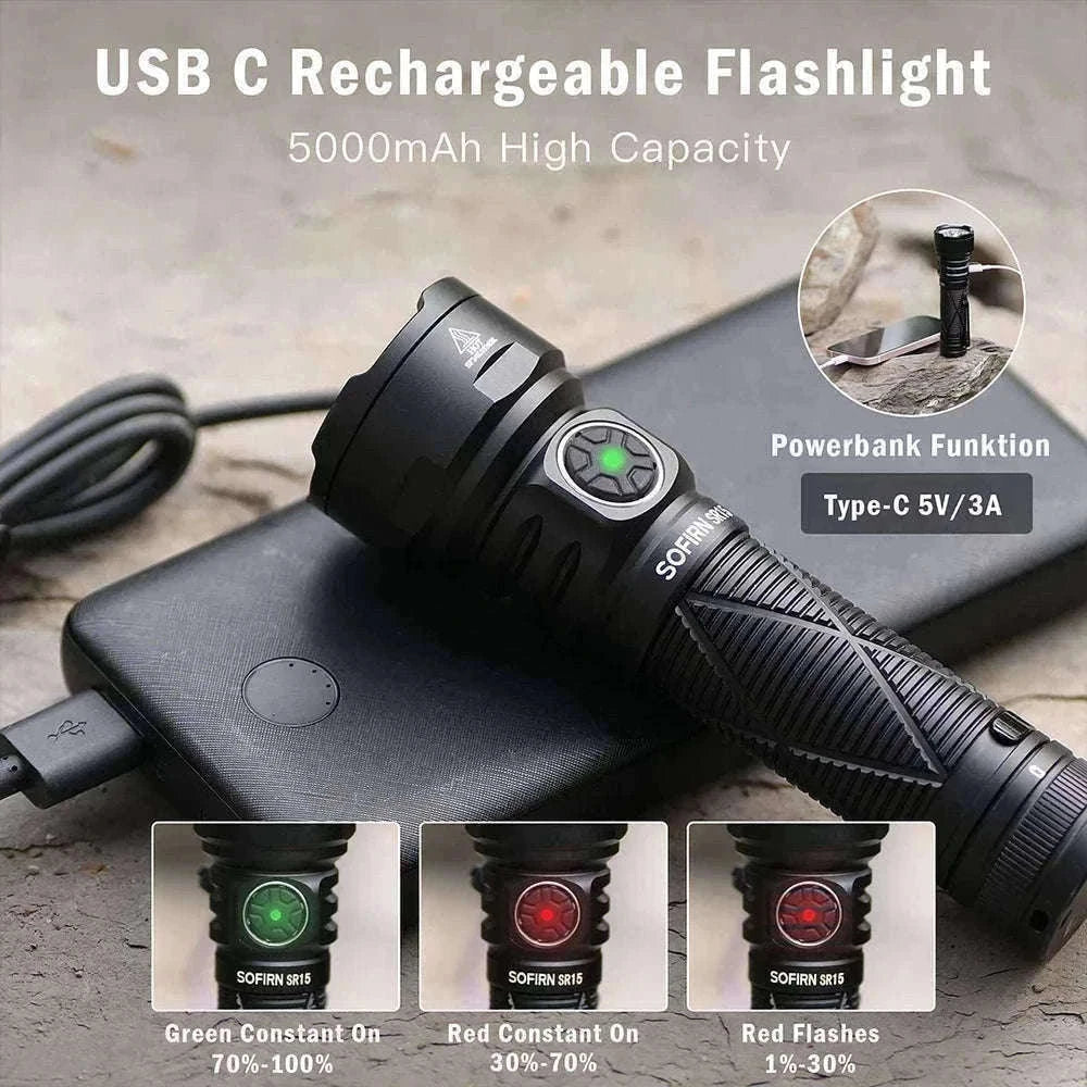 4500LM LED Flashlight USB-C Rechargeable 21700-6000-6500K / Poland