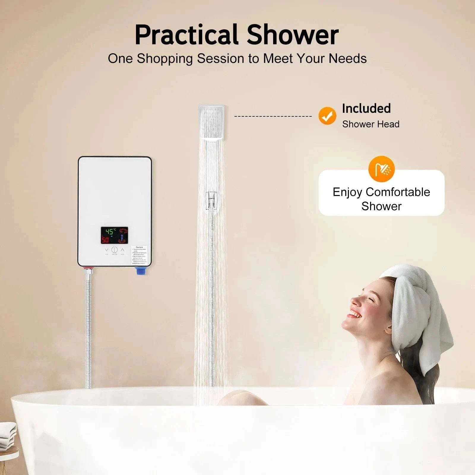 4500W Instant Electric Water Heater with LED Touch & Shower Kit-white / United States