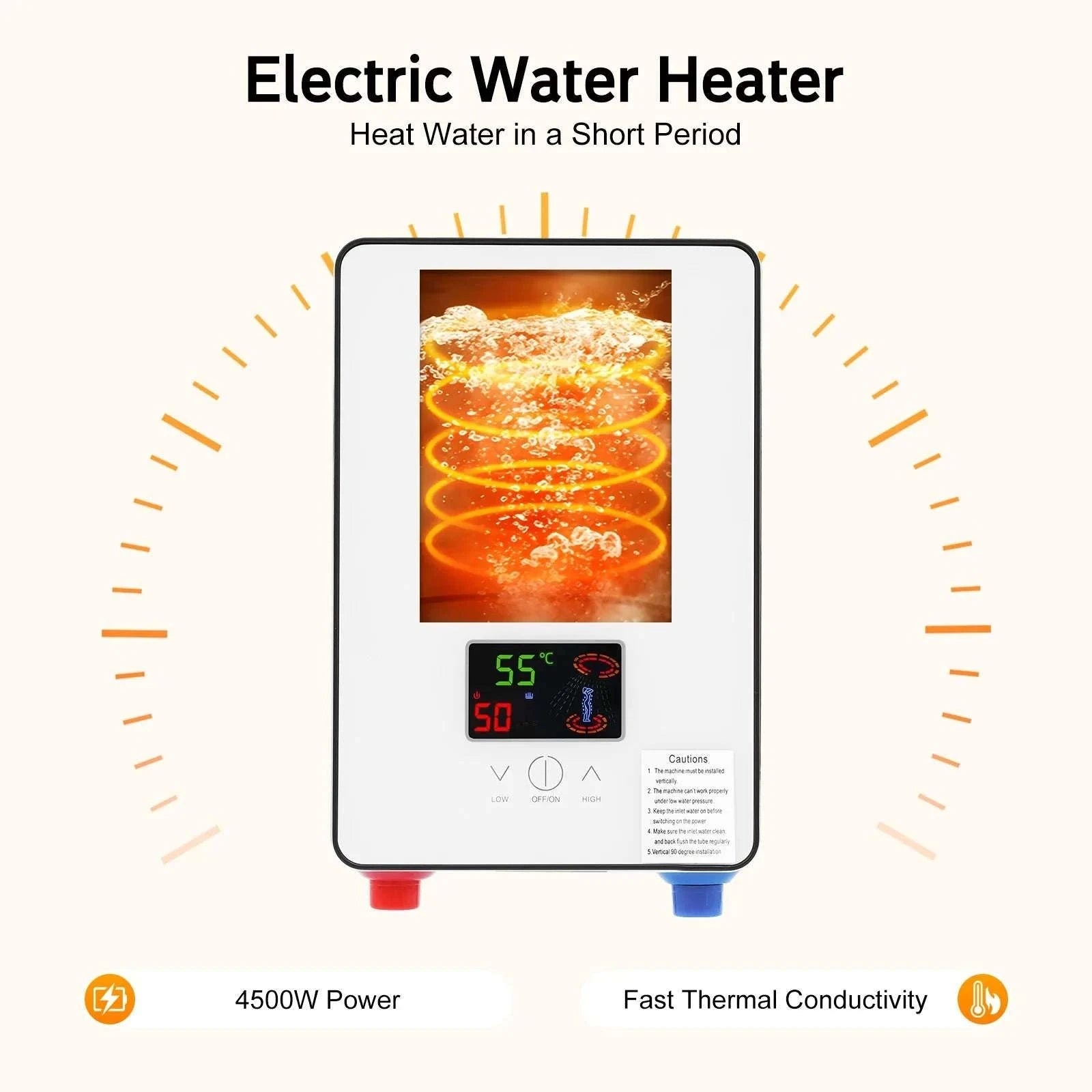 4500W Instant Electric Water Heater with LED Touch & Shower Kit-white / United States