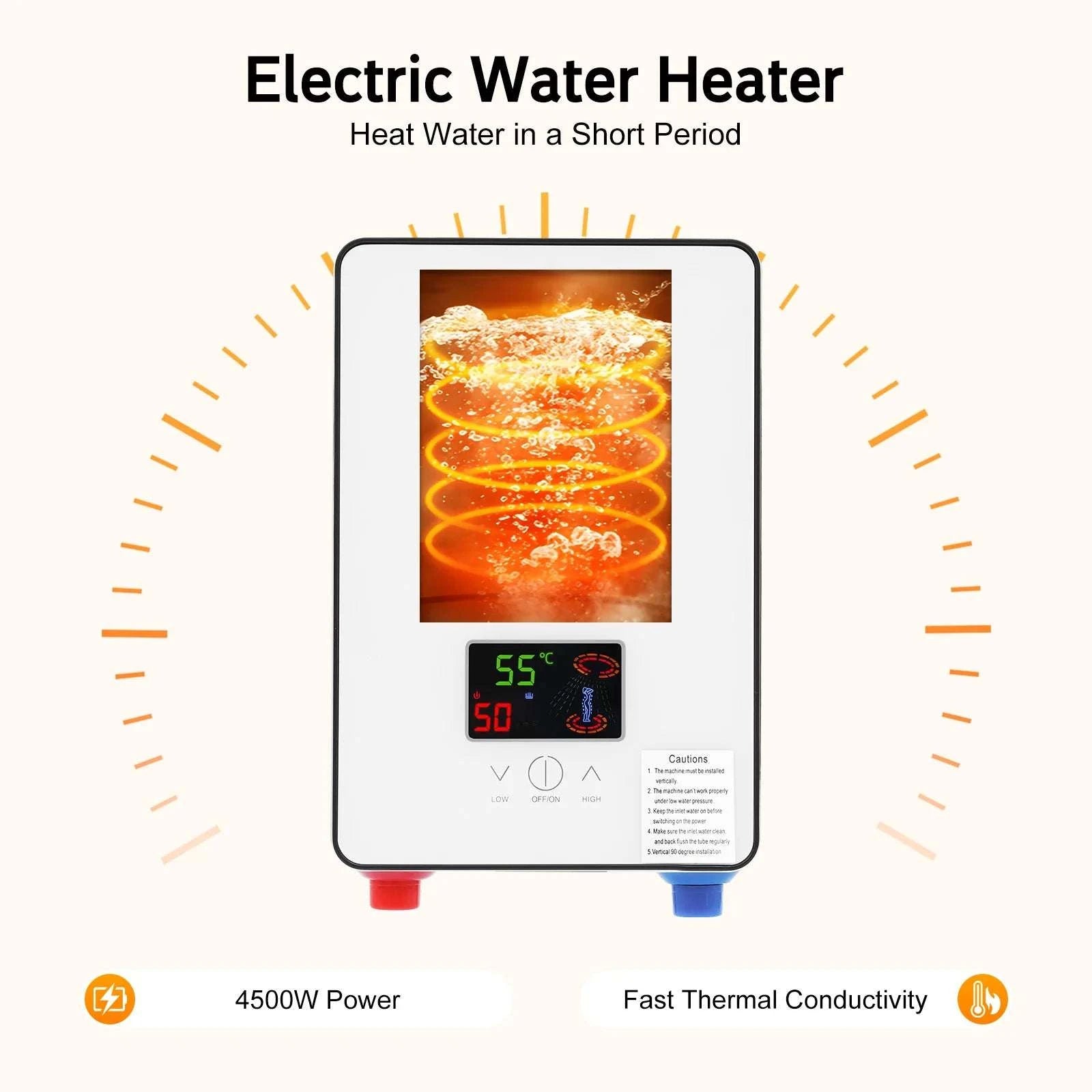 4500W Instant Electric Water Heater with LED Touch & Shower Kit-white / United States