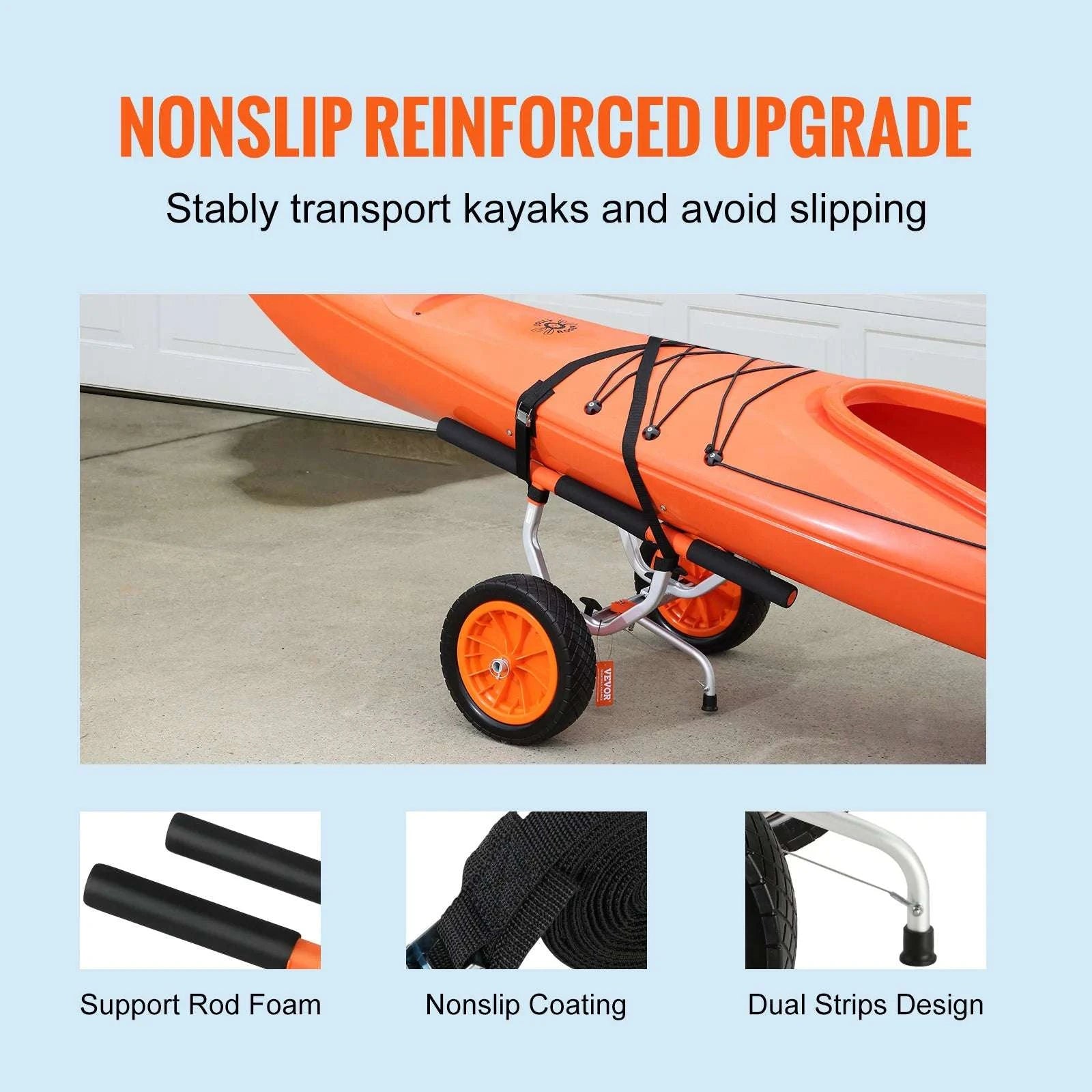450lbs Kayak Cart with 12'' Solid Tires & Adjustable Width-GERMANY