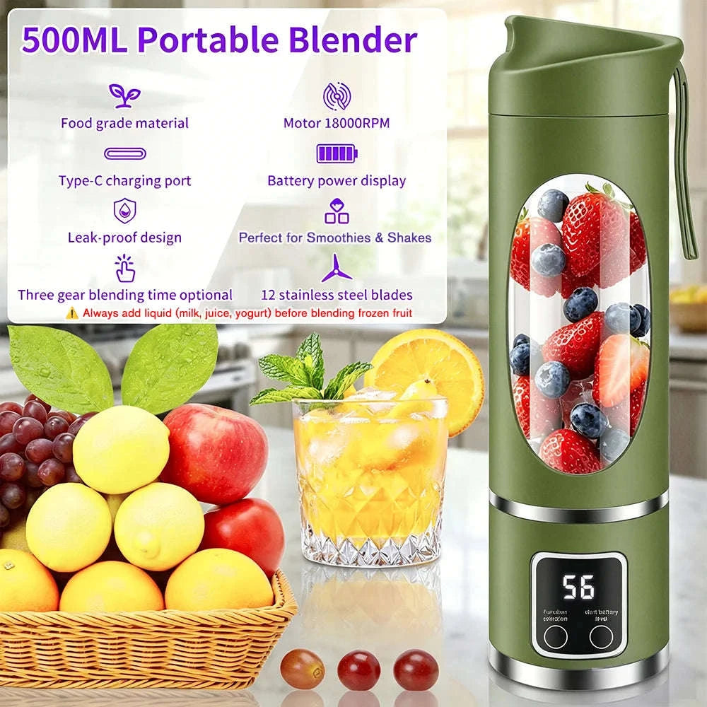 450ml Portable Juicer Blender Cup with 12 Stainless Steel Blades-Blue / United States