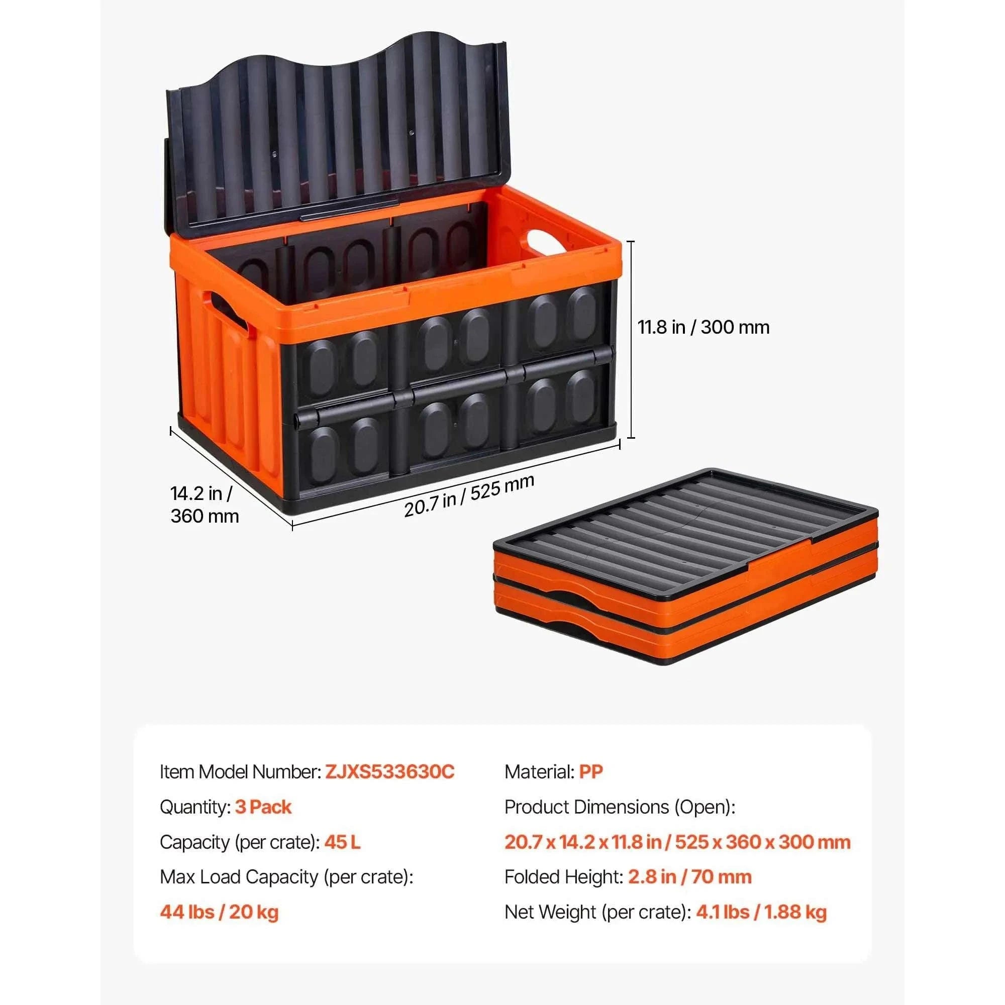45L Collapsible Storage Bins (3 Pack) Stackable Crates with Lids-45L / United States