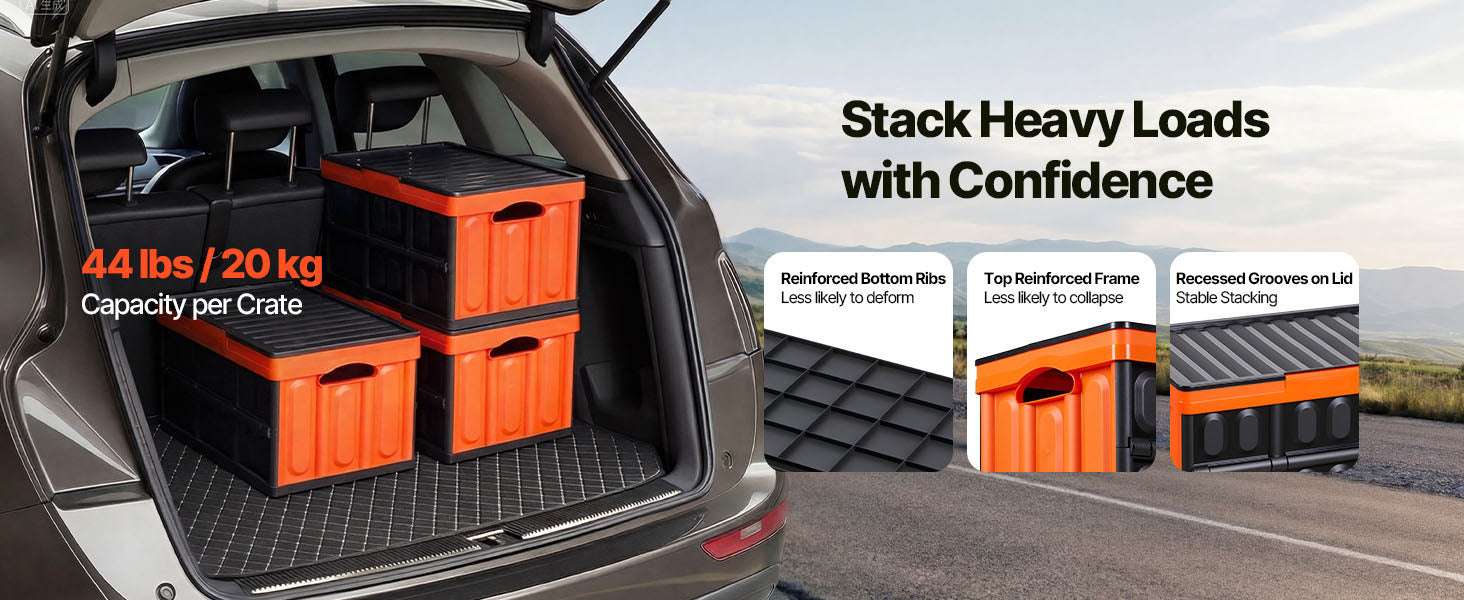 45L Collapsible Storage Bins (3 Pack) Stackable Crates with Lids-45L / United States