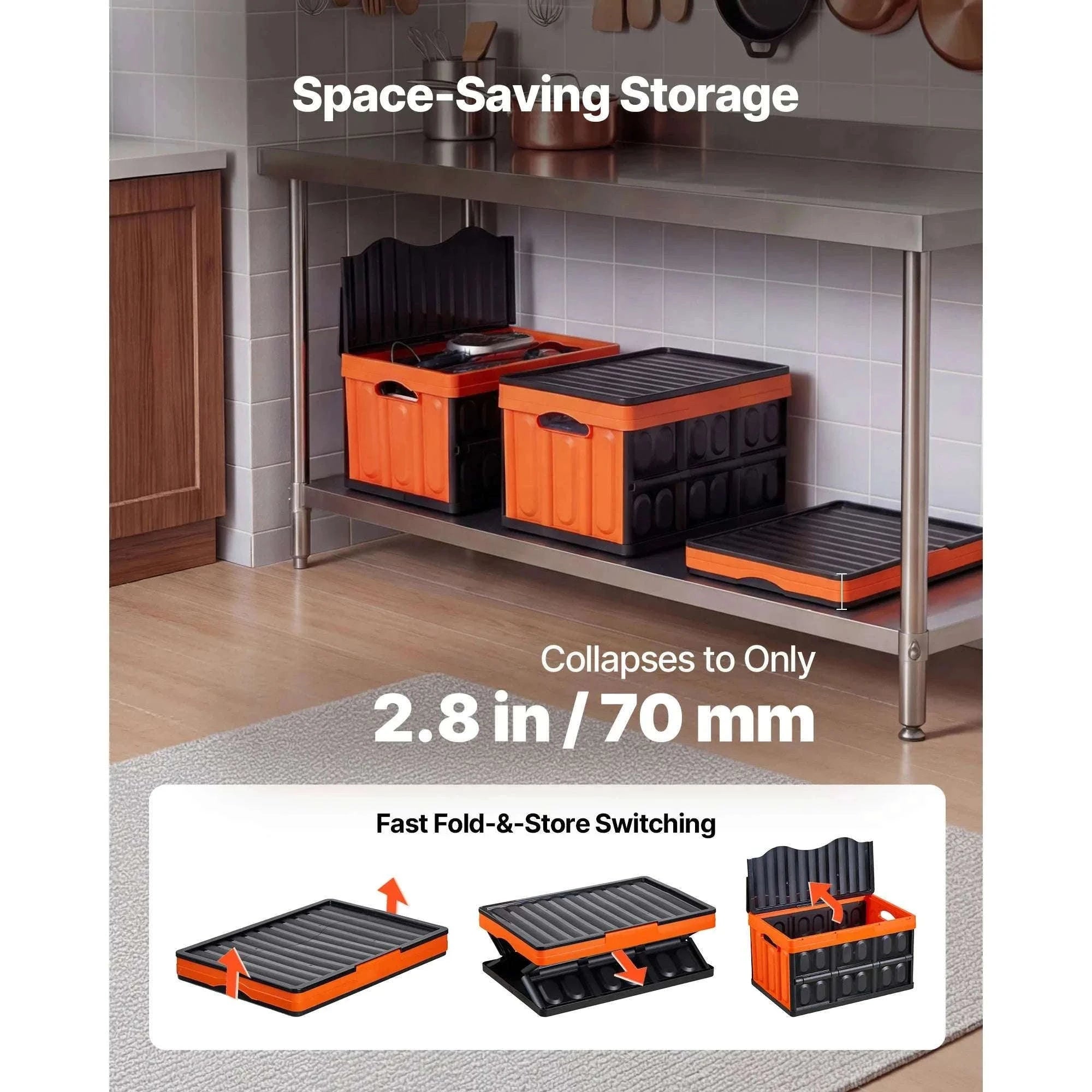 45L Collapsible Storage Bins (3 Pack) Stackable Crates with Lids-45L / United States
