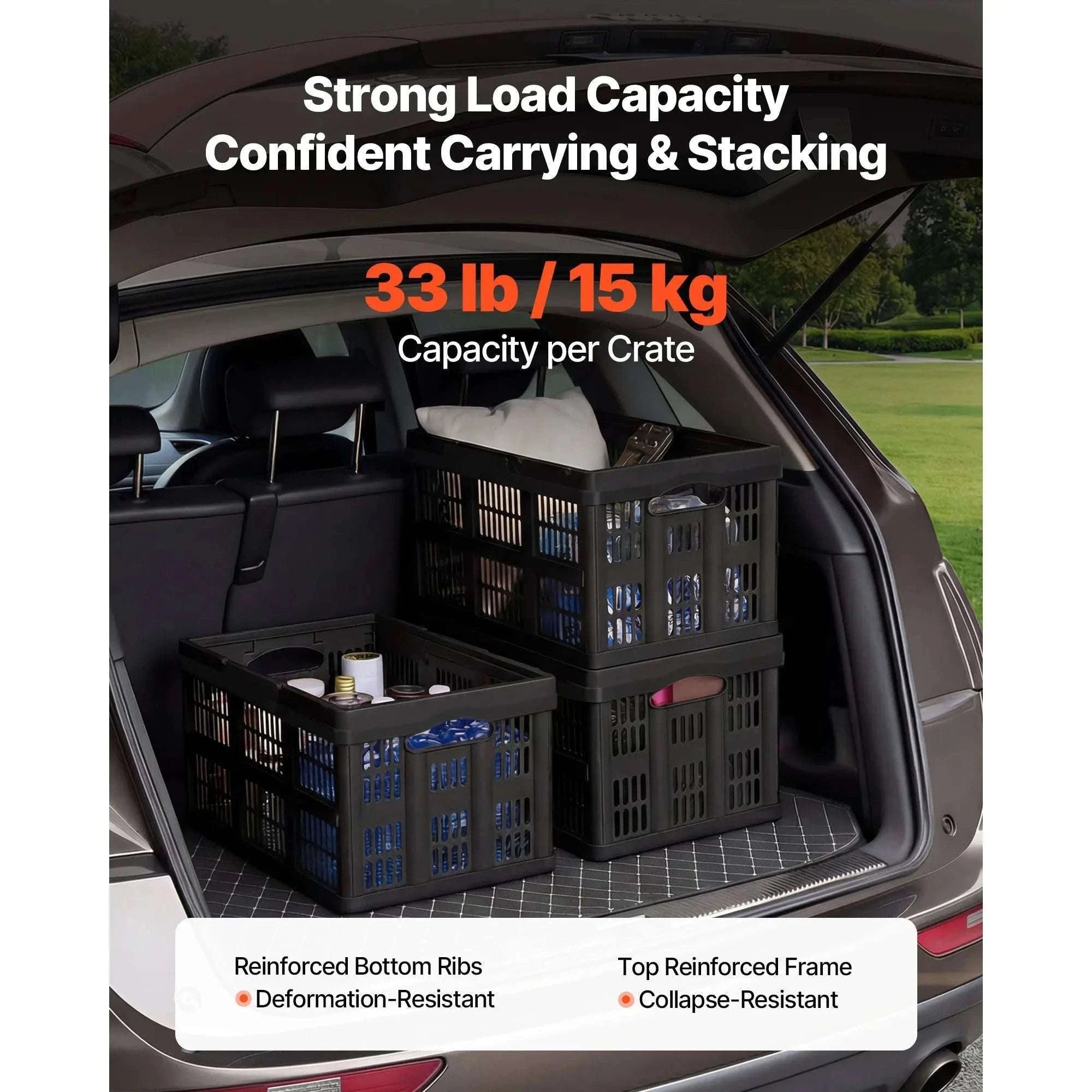 45L Collapsible Storage Bins 3-Pack Stackable Folding Crates-45L / United States