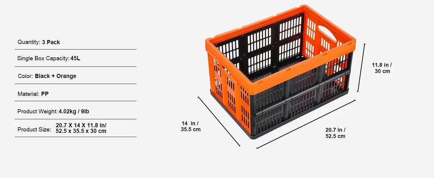 45L Collapsible Storage Bins with Handles – Stackable Folding Basket Set-3PCS / CZECH REPUBLIC