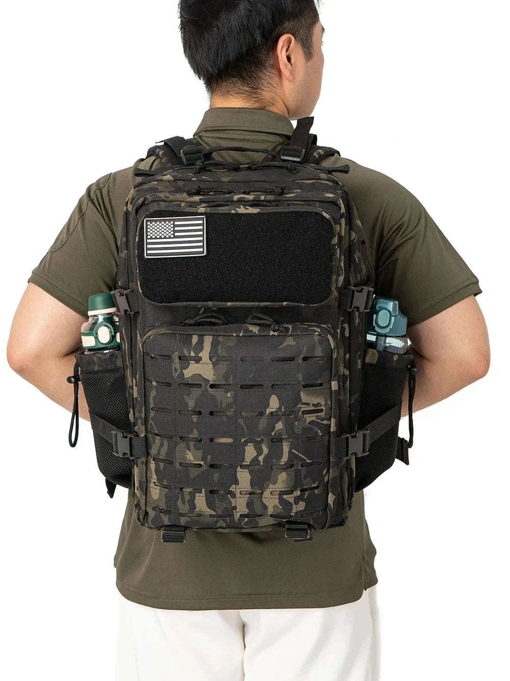45L Tactical Backpack with Double Cup Holder-Khaki / United States