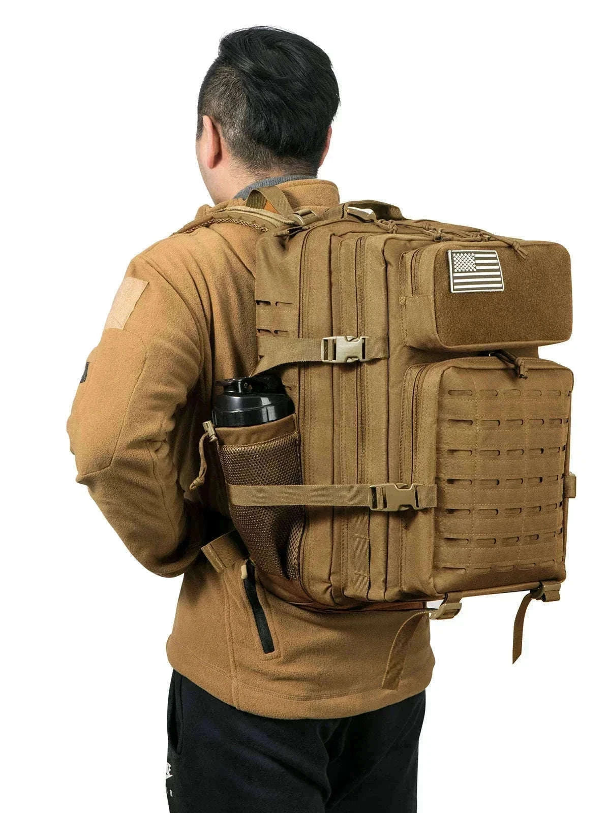 45L Tactical Backpack with Double Cup Holder-Khaki / United States