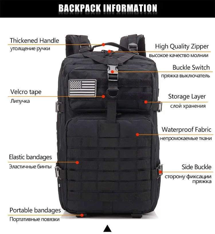 45L Tactical Backpack with Molle System-Khaki / United Kingdom