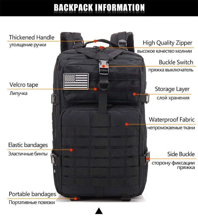 45L Tactical Backpack with Molle System-Khaki / United Kingdom