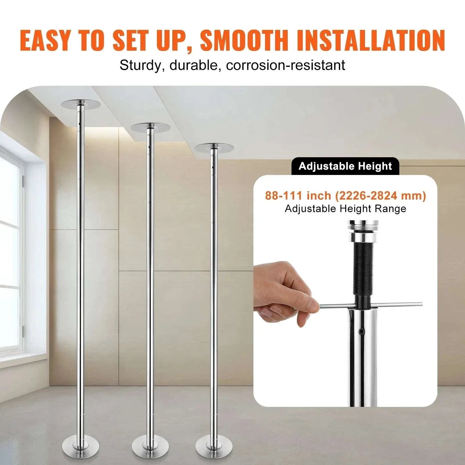 45mm Spinning & Static Dance Pole Kit Adjustable 88–111 Inches-CZECH REPUBLIC / 86x104in