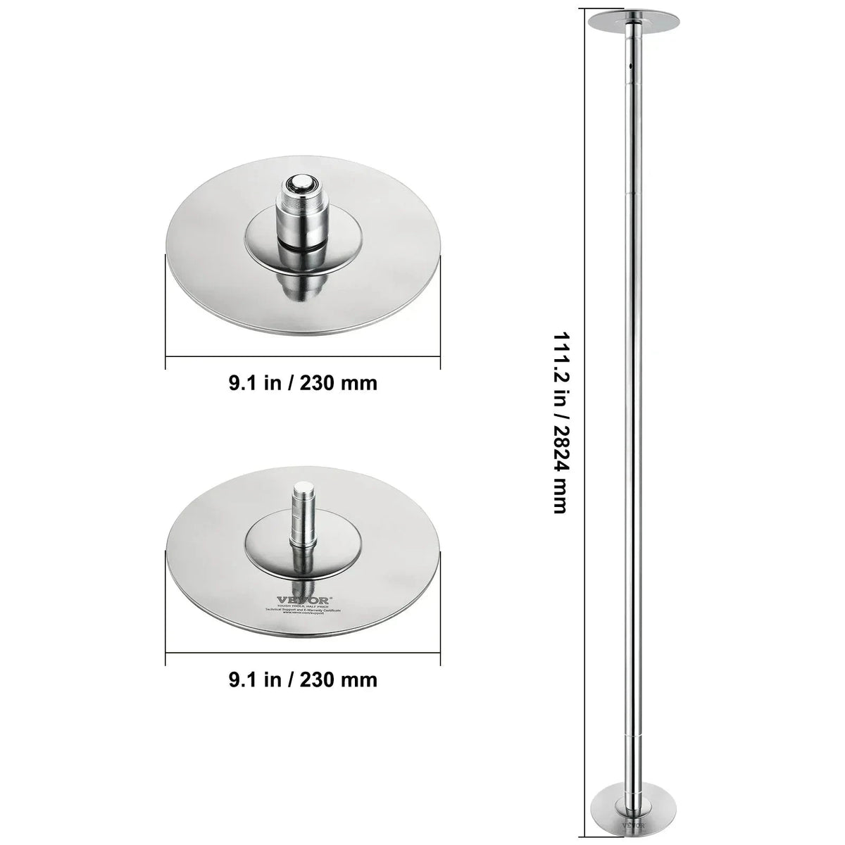 45mm Spinning & Static Dance Pole Kit Adjustable 88–111 Inches-CZECH REPUBLIC / 86x104in
