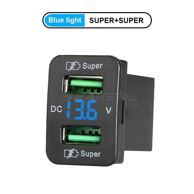 45W USB Car Charger with Voltage Display for Toyota-Type-C Red