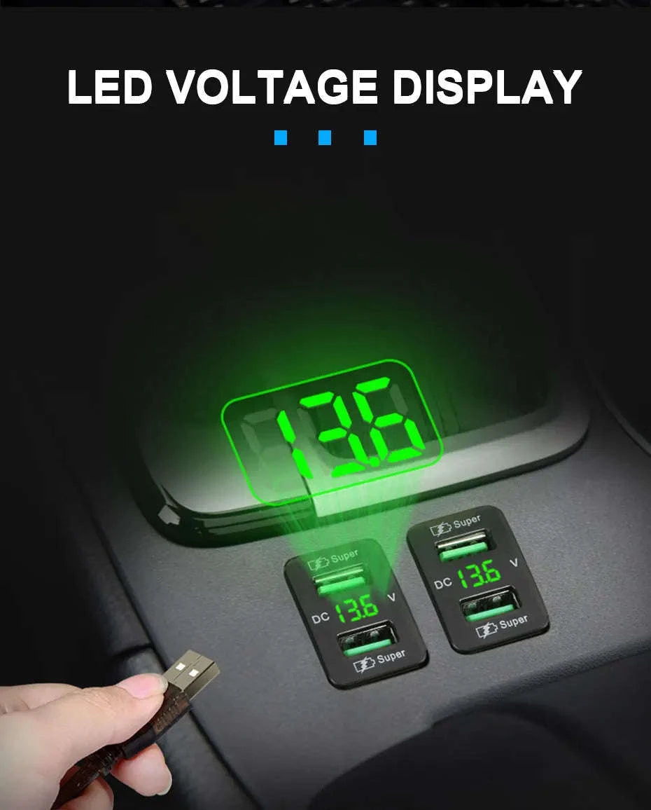 45W USB Car Charger with Voltage Display for Toyota-Type-C Red