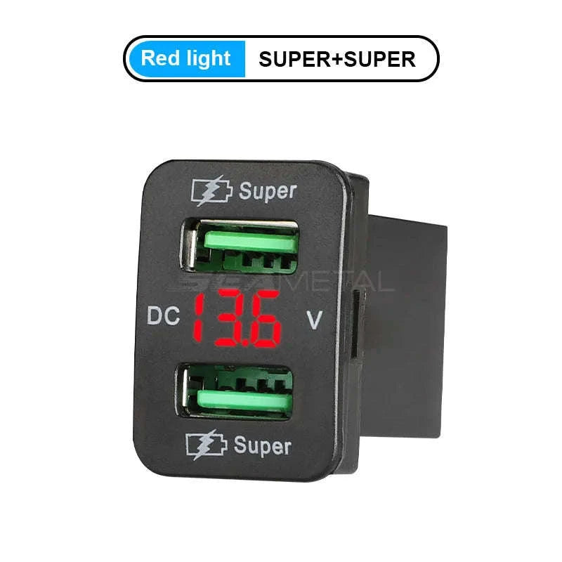 45W USB Car Charger with Voltage Display for Toyota-Type-C Red