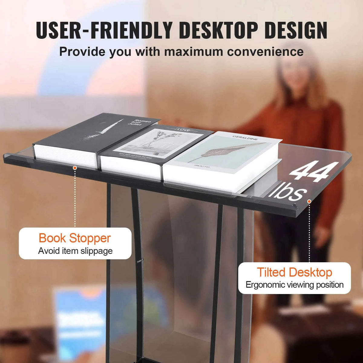 47-Inch Acrylic Podium Stand with Storage Shelf-White / CZECH REPUBLIC
