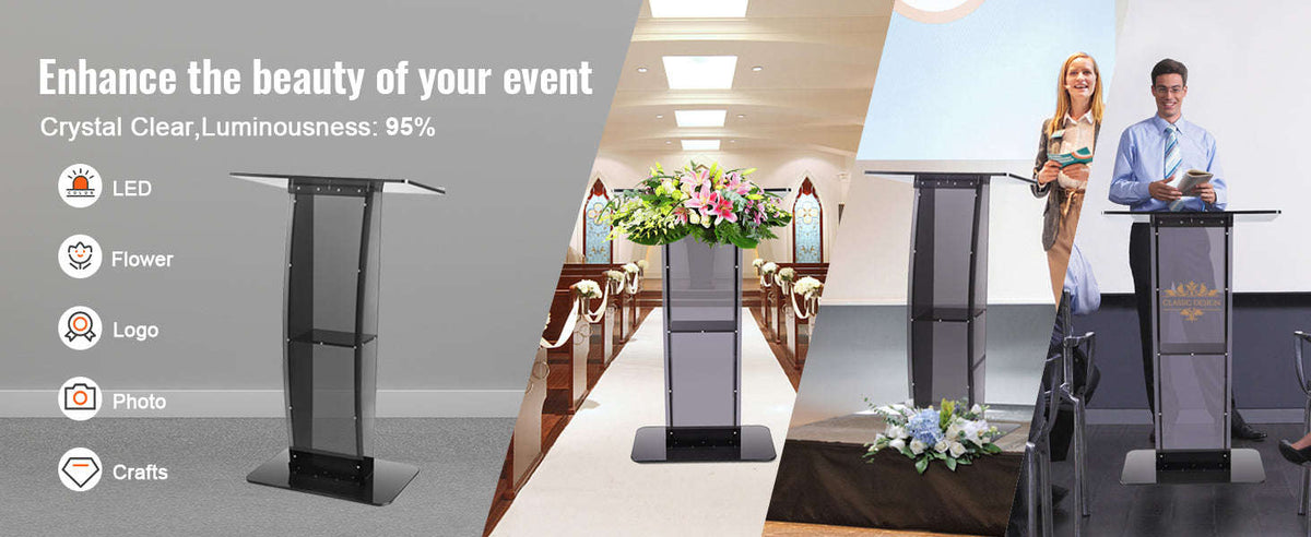 47-Inch Acrylic Podium Stand with Storage Shelf-White / CZECH REPUBLIC