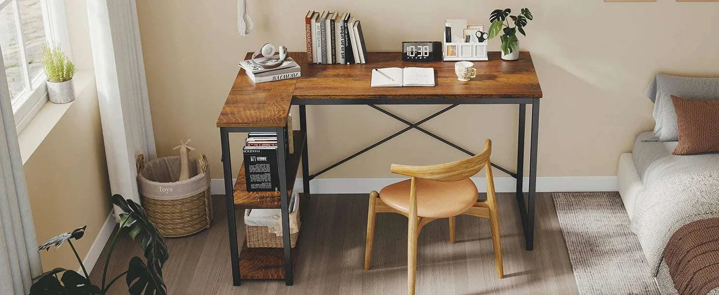 47 Inch L-Shaped Computer Desk with Reversible Storage Shelves-Black / United States