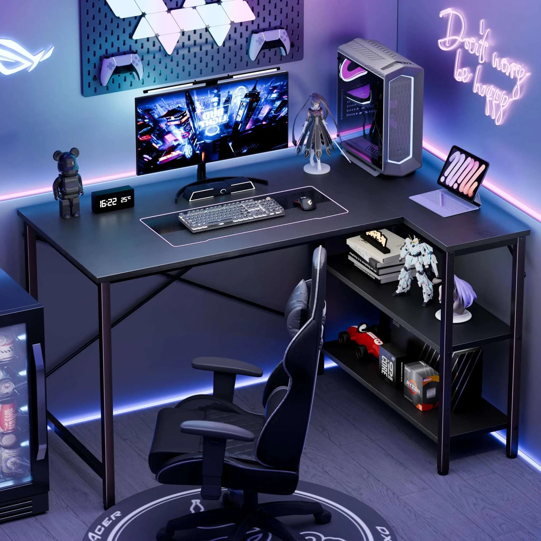 47 Inch L-Shaped Computer Desk with Reversible Storage Shelves-Black / United States