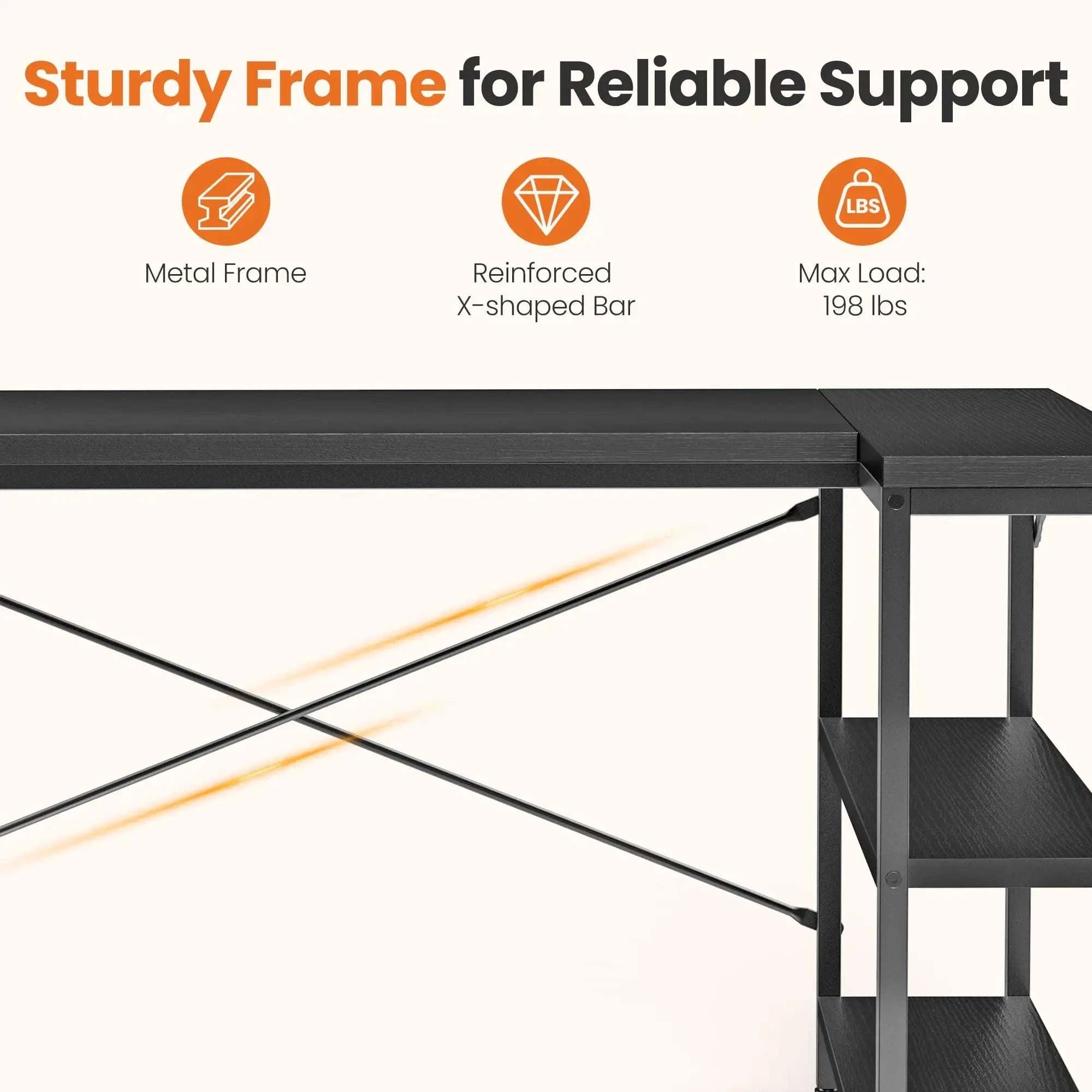 47 Inch L-Shaped Computer Desk with Reversible Storage Shelves-Black / United States