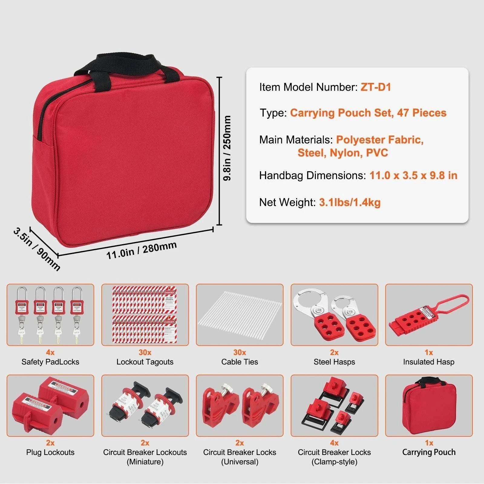 47-Piece Electrical Lockout Tagout Kit with Padlocks, Hasps & Tags-47pcs / United States