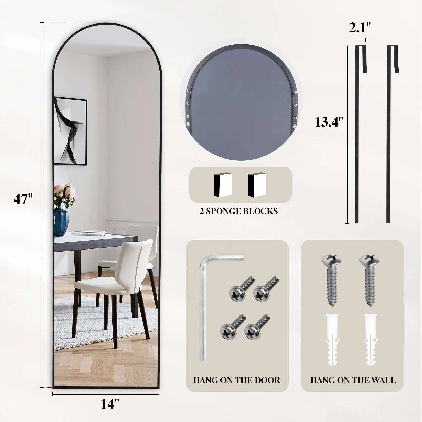 47x14 Full Length Wall Mirror with Aluminum Frame, Hang or Lean-Gold-rectangle / United States
