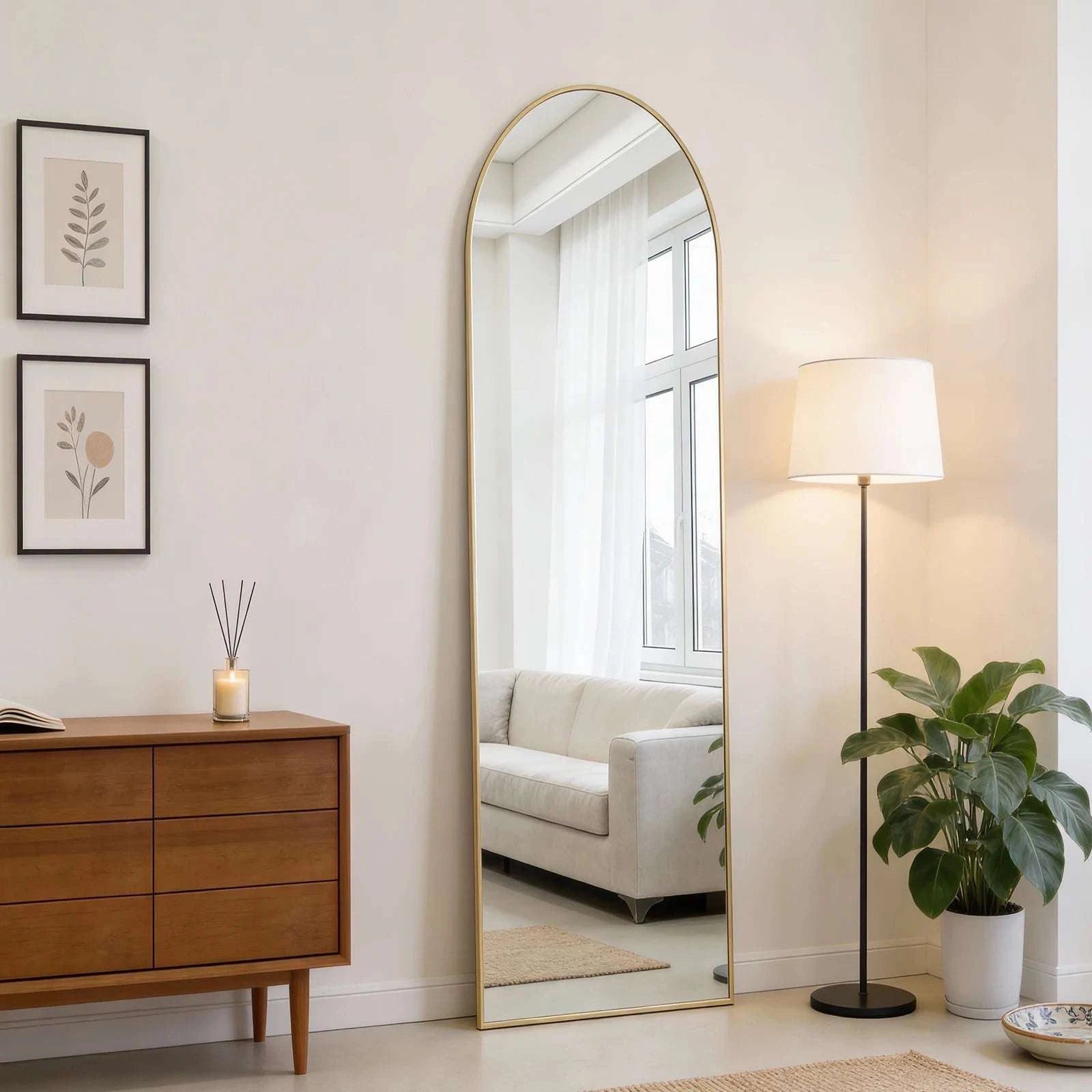 47x14 Full Length Wall Mirror with Aluminum Frame, Hang or Lean-Gold-rectangle / United States