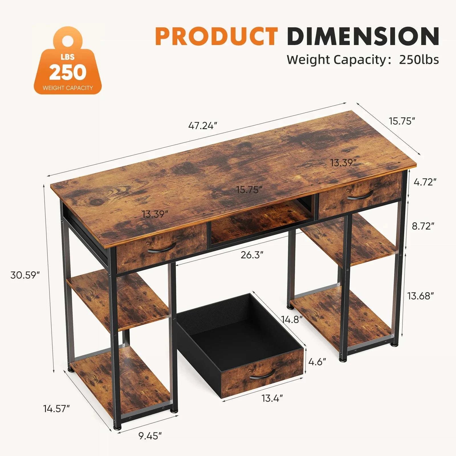 48 Inch Computer Desk with Drawers, Shelves & Keyboard Tray-black / United States