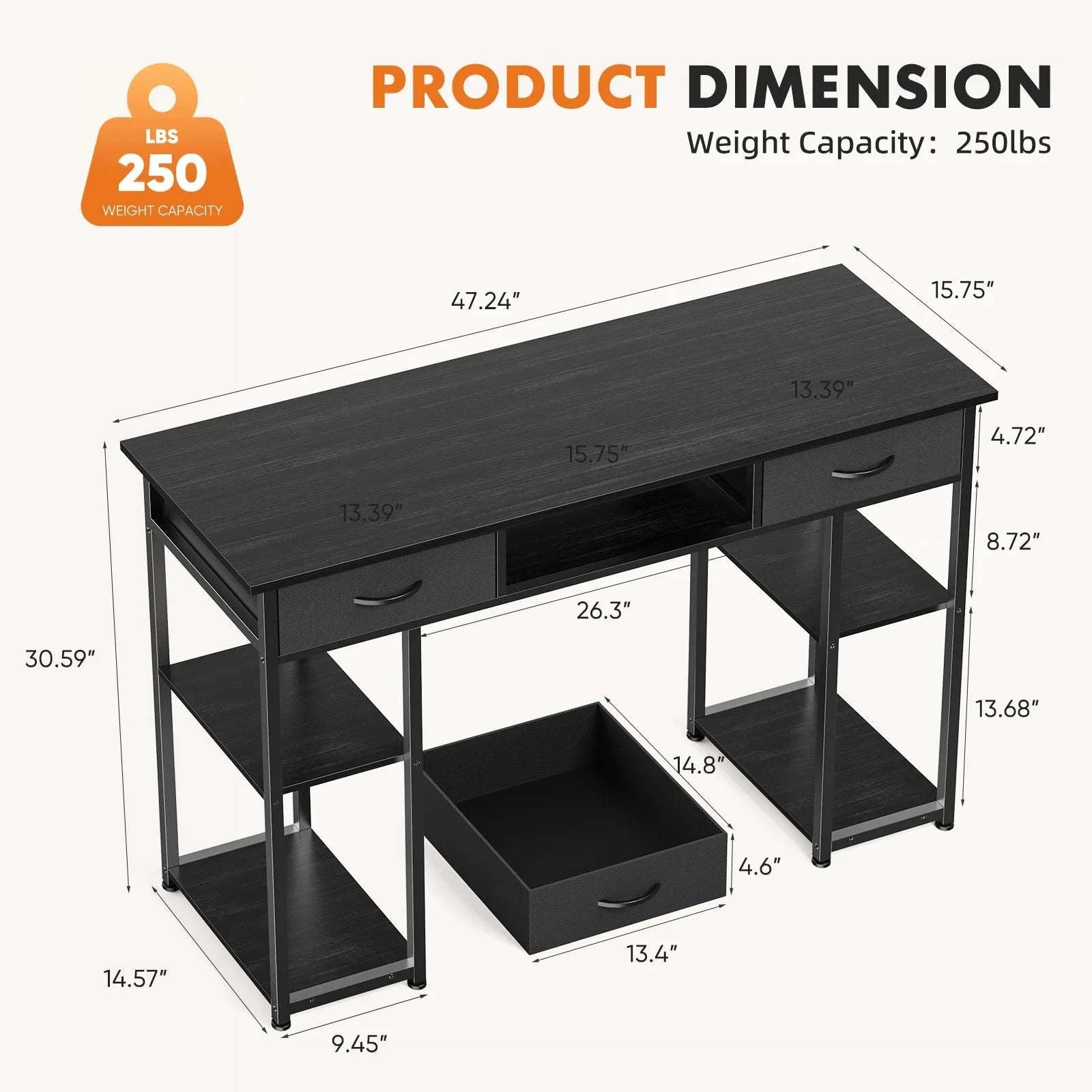 48 Inch Computer Desk with Drawers, Shelves & Keyboard Tray-black / United States