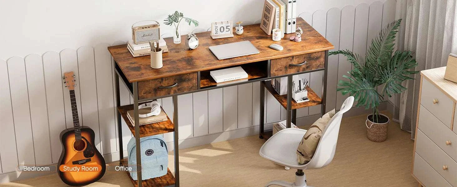 48 Inch Computer Desk with Drawers, Shelves & Keyboard Tray-black / United States