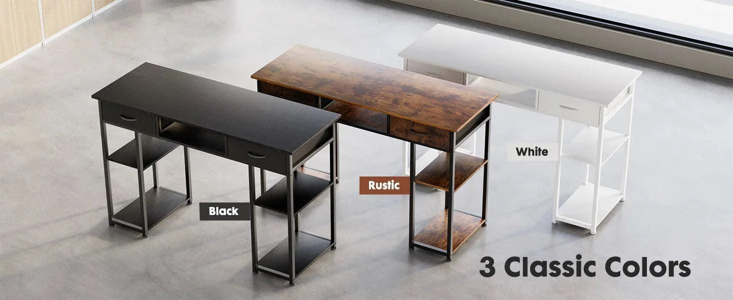 48 Inch Computer Desk with Drawers, Shelves & Keyboard Tray-black / United States