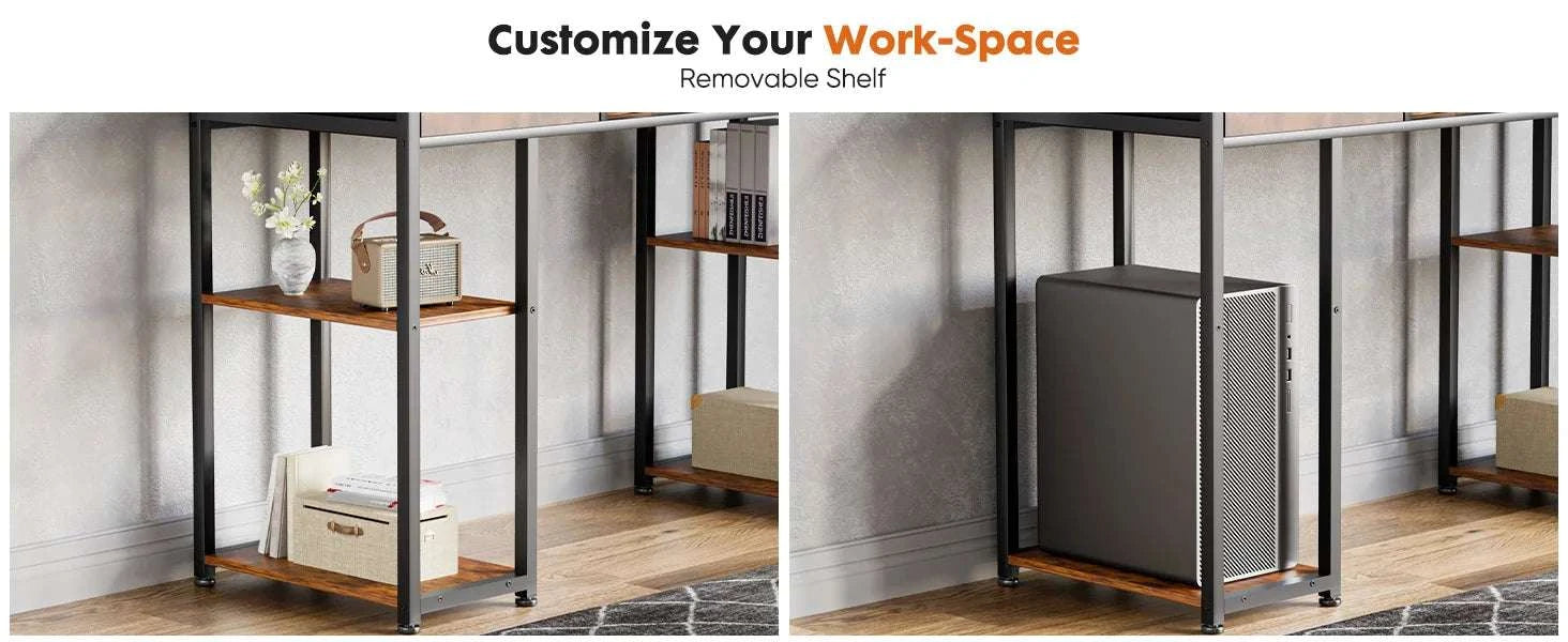 48 Inch Computer Desk with Drawers, Shelves & Keyboard Tray-black / United States
