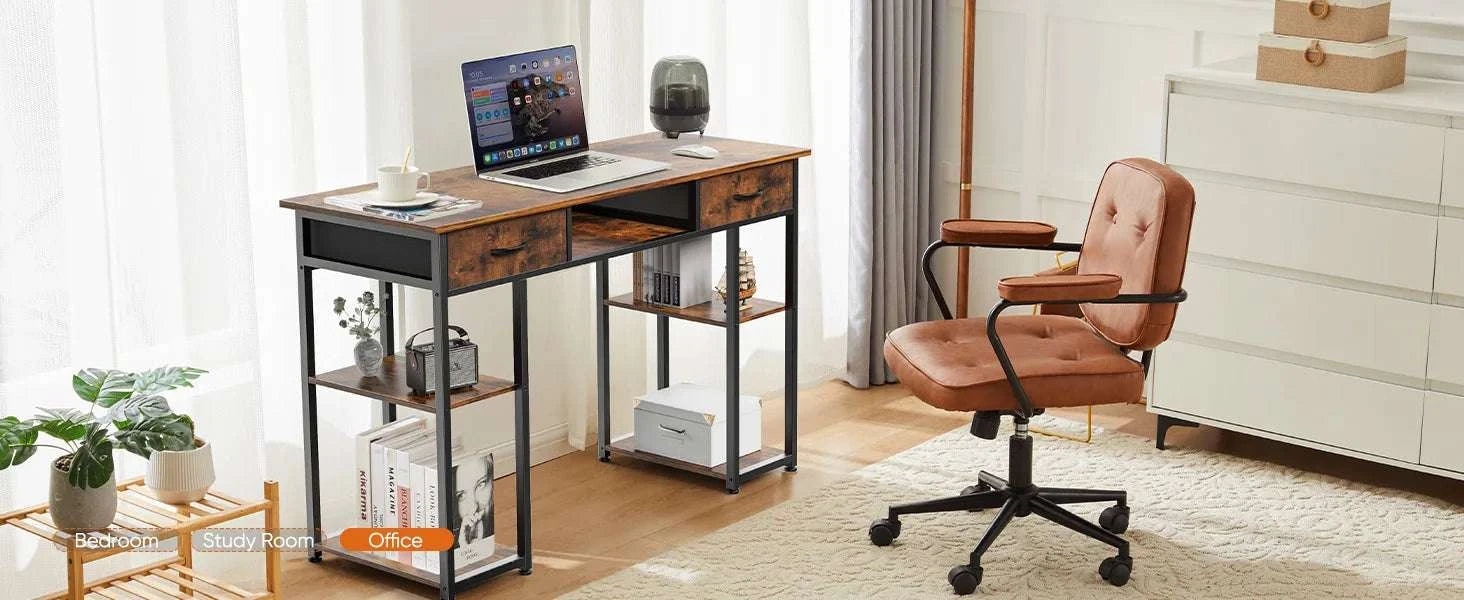 48 Inch Computer Desk with Drawers, Shelves & Keyboard Tray-black / United States