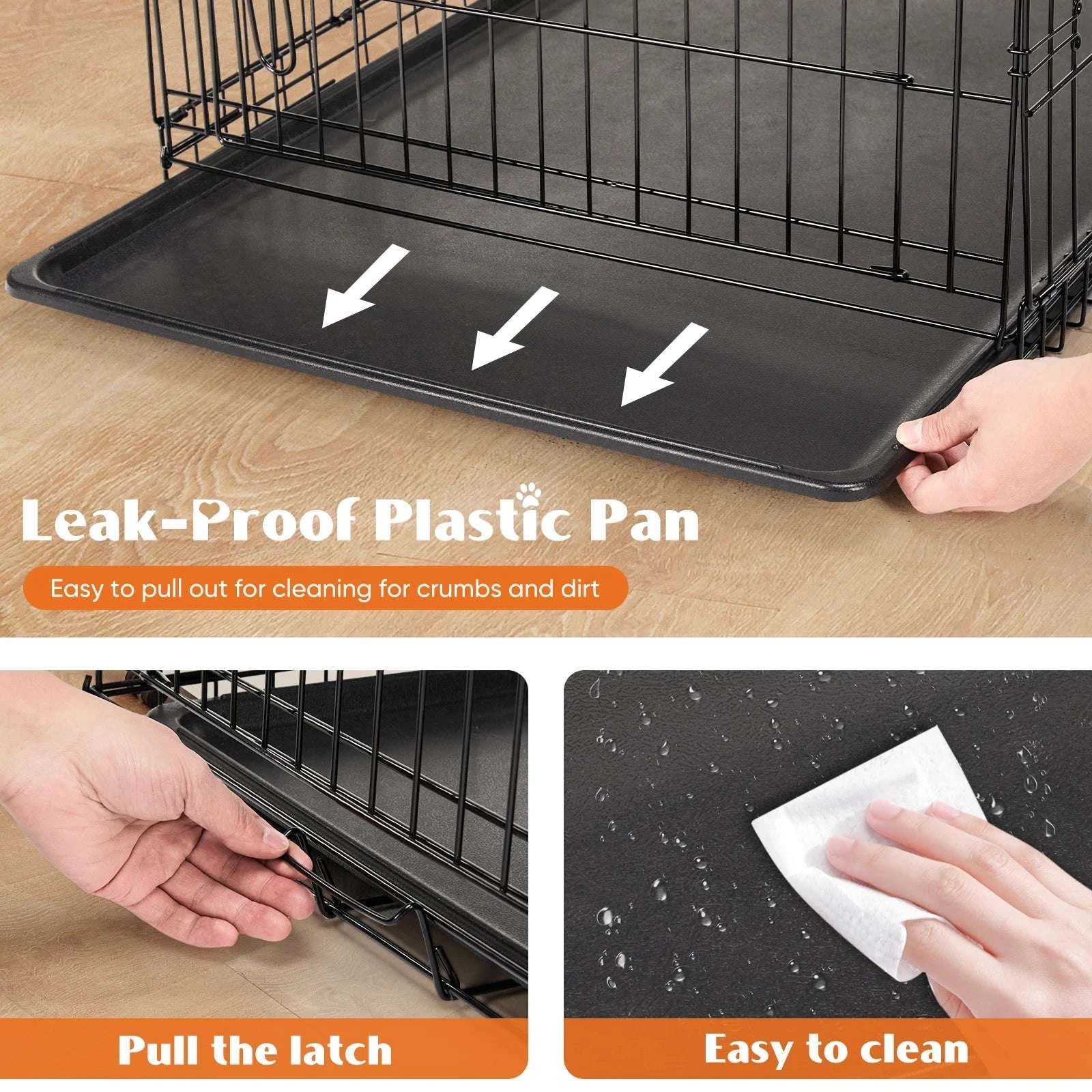 48 Inch Folding Metal Dog Crate with Double Doors & Leak-Proof Tray-black / 36 Inch / United States