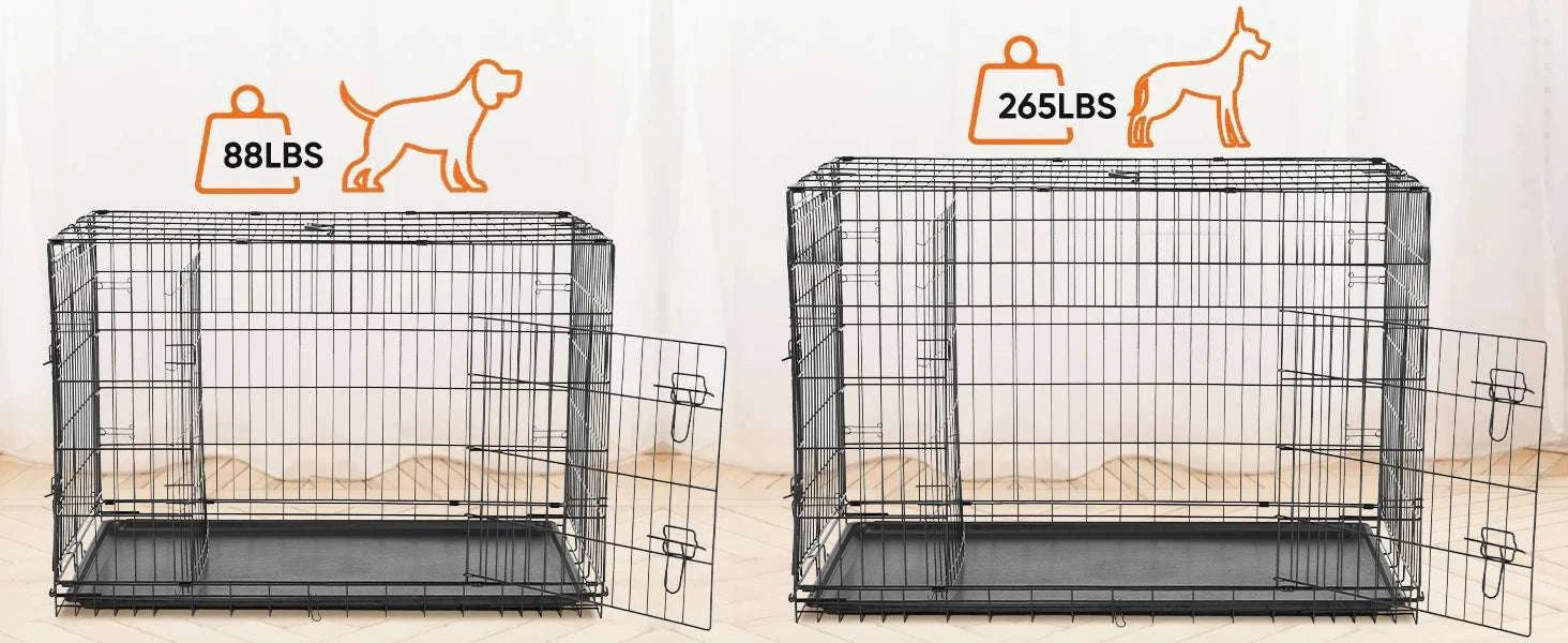 48 Inch Folding Metal Dog Crate with Double Doors & Leak-Proof Tray-black / 36 Inch / United States