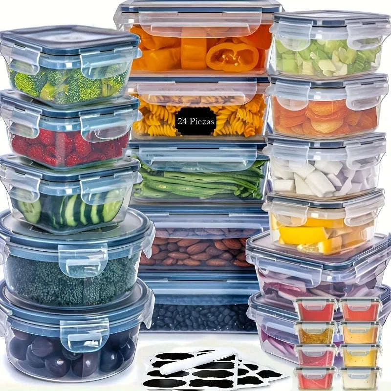 48-Piece Airtight Food Storage Container Set with Labels-United States / 48Pcs-B