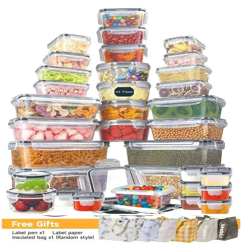 48-Piece Airtight Food Storage Container Set with Labels-United States / 48Pcs-B