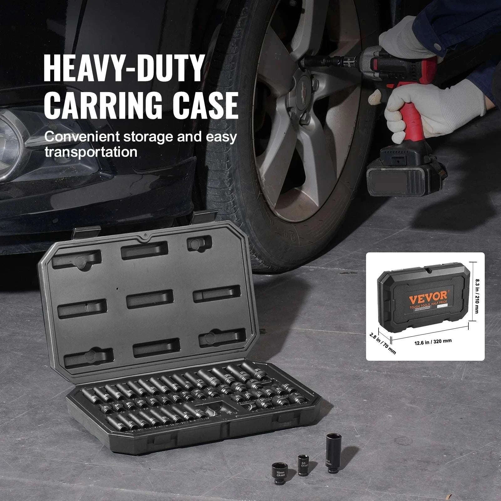 48-Piece Impact Socket Set 1/4" Deep & Shallow CR-MO Steel Kit-48pcs  0.25in / United States