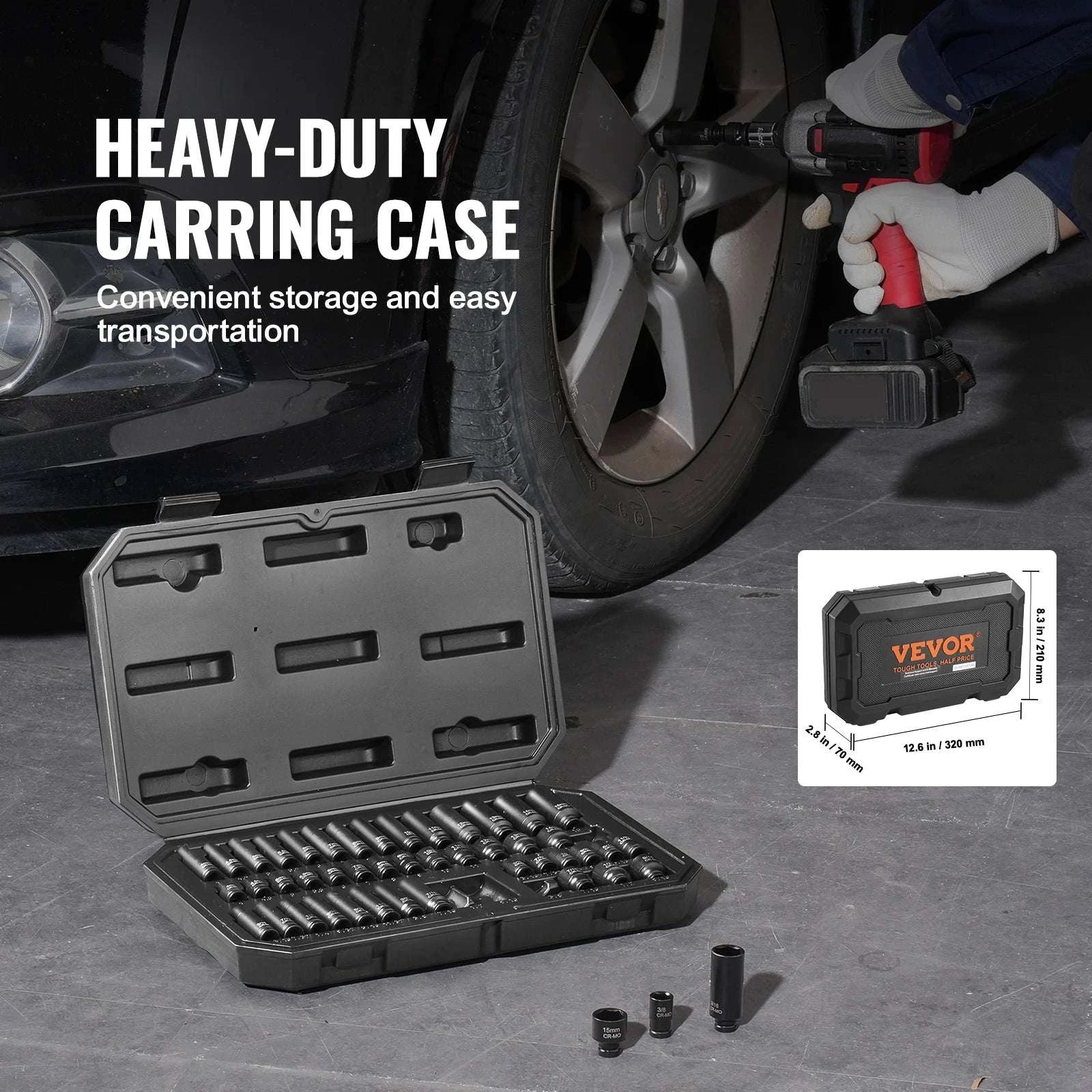 48-Piece Impact Socket Set 1/4" Deep & Shallow CR-MO Steel Kit-48pcs  0.25in / United States