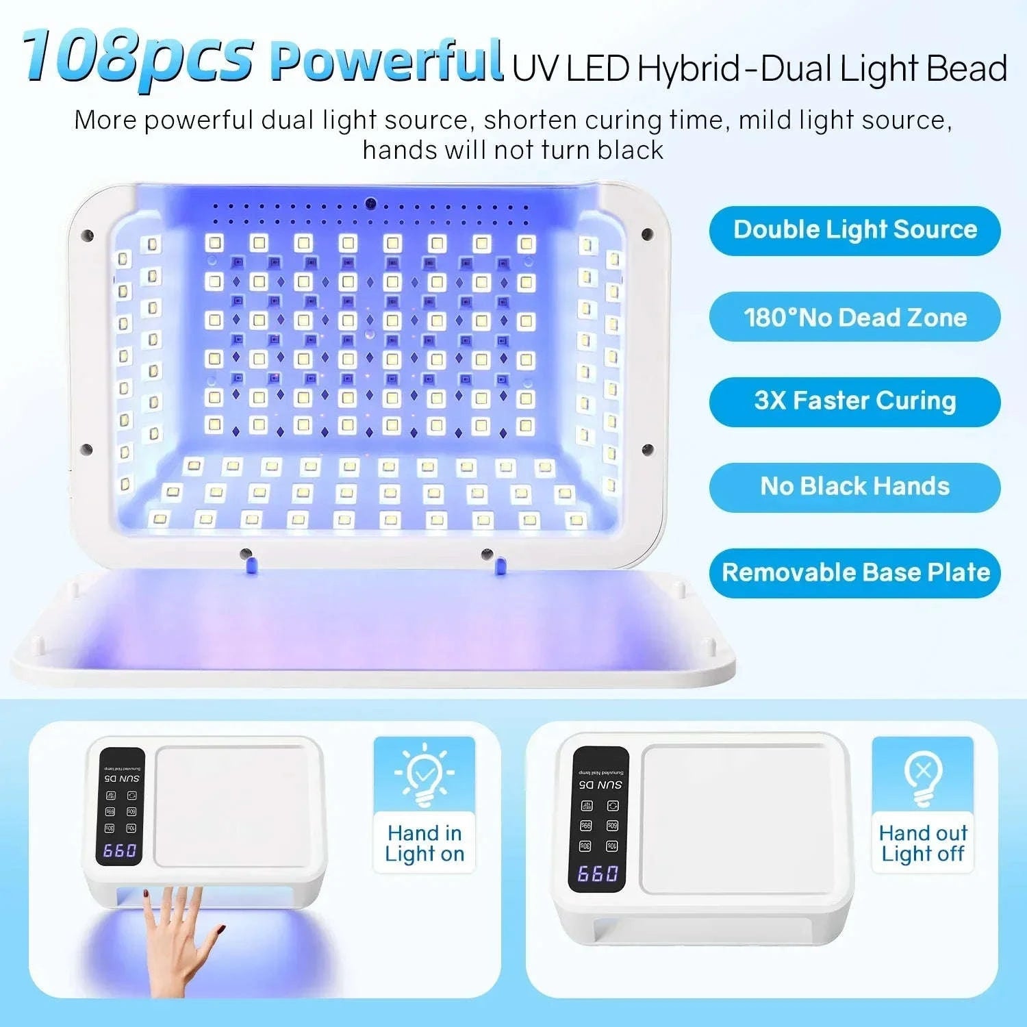 480W UV LED Nail Lamp with Large Space and Whitening Mode-SUN D5 / EU